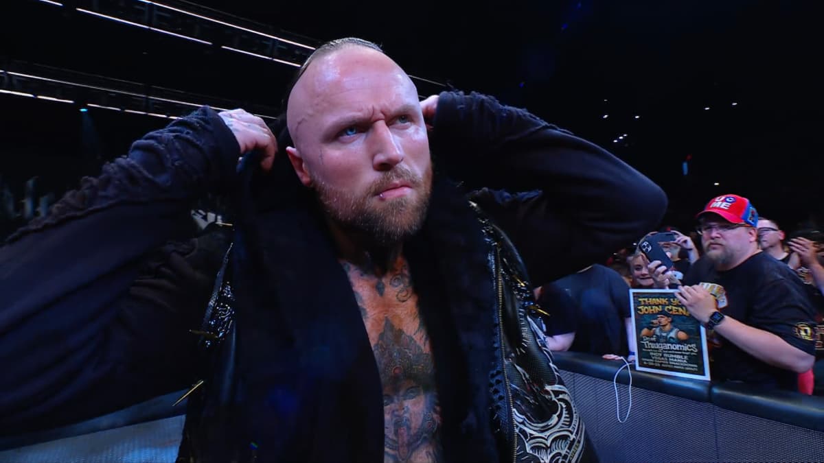 Aleister Black pulling his hood down on WWE SmackDown