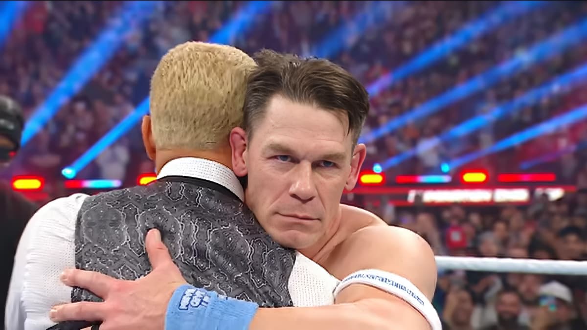 John Cena with his heel turn face at WWE Elimination Chamber 2025