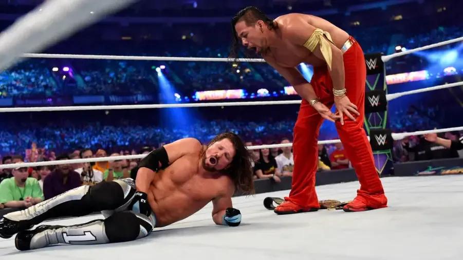 AJ Styles Shinsuke Nakamurs WrestleMania 34 after low blow.jpg