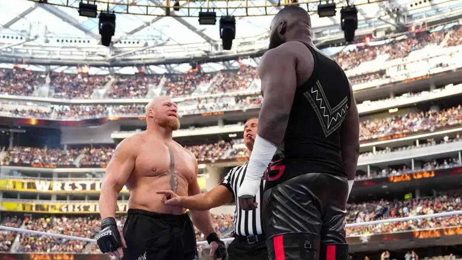 Brock Lesnar Omos WrestleMania 39 Staredown.jpg