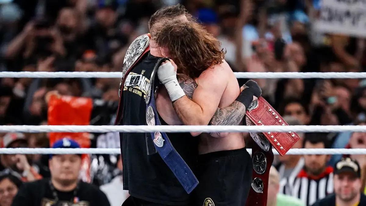 Kevin owens sami zayn hugging wrestlemania 39