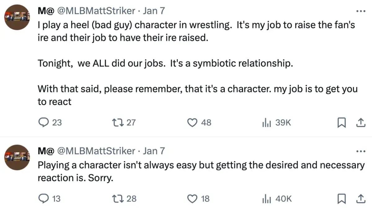 Matt striker defence tweets