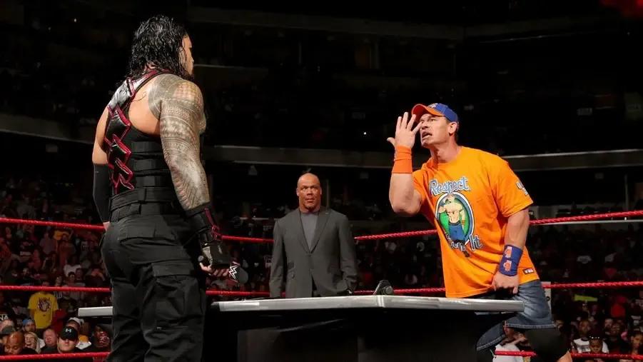 Roman Reigns- John Cena- WWE Raw- August 2017.jpg