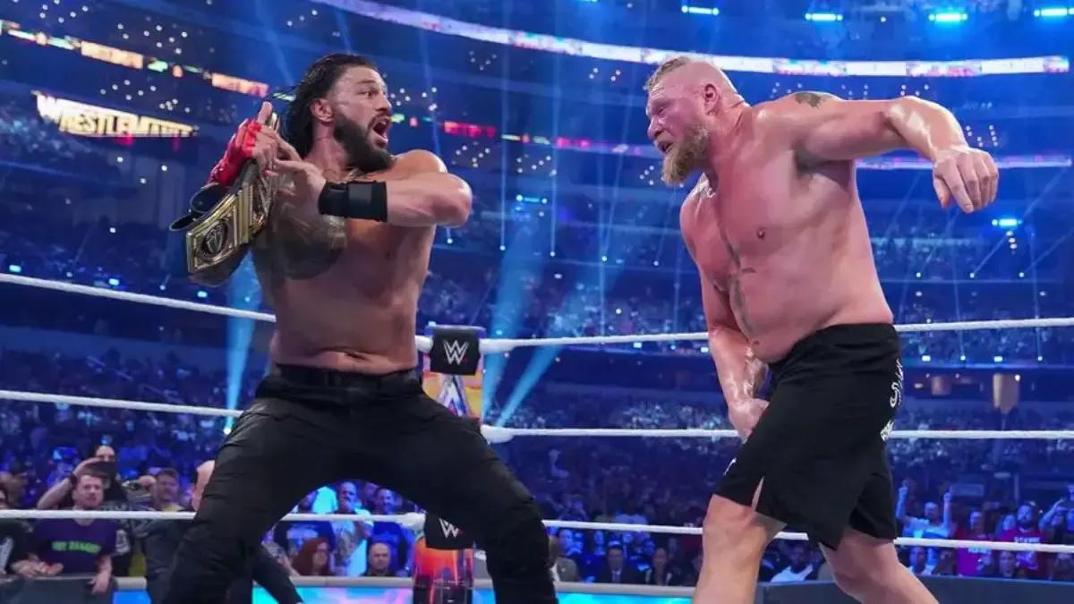 Roman reigns brock lesnar belt shot wrestlemania 38