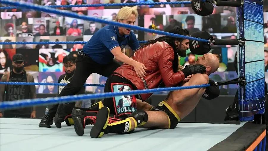 Seth Rollins- Cesaro- The Usos- WWE Smackdown May 2021.jpg