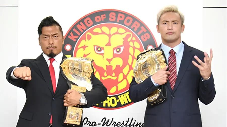 Shingo Takagi Okada Wrestle Kingdom 16 press conference.jpg