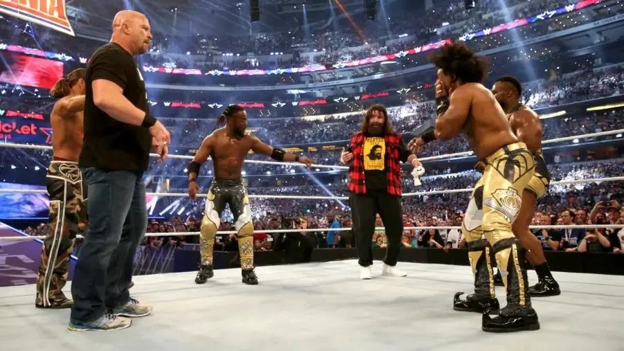 The new Day- Shawn Michaels- Steve Austin- Mick Foley- WWE WrestleMania 32.jpg