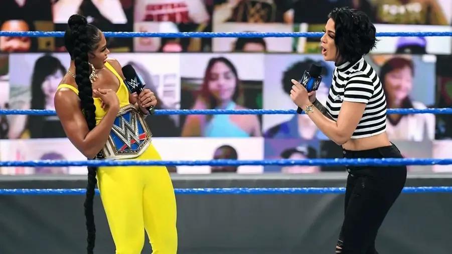 WWE SmackDown- Bianca Belair- Bayley- July 2021.jpg