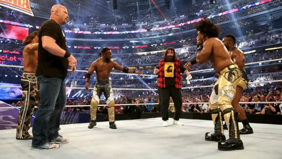 The new Day- Shawn Michaels- Steve Austin- Mick Foley- WWE WrestleMania 32.jpg
